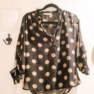 Pomelo Polka Dot Tab-Sleeve Blouse